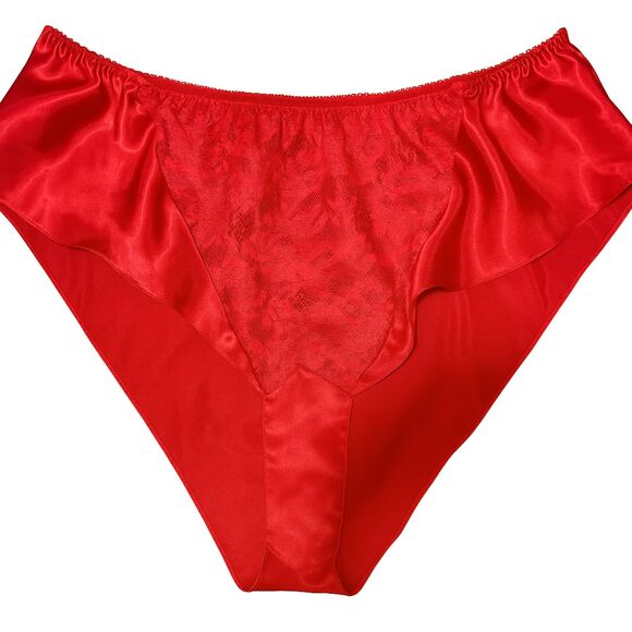 Vintage Victoria’s Secret S Panties Red Satin Lace High Leg Brief Gold Label Y2K - Picture 2 of 5